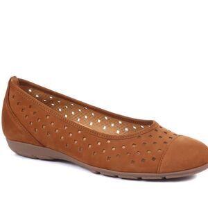 Gabor Hovercraft Ballet Flat Grey Nubuck Suede Perforated Shoes Size 9